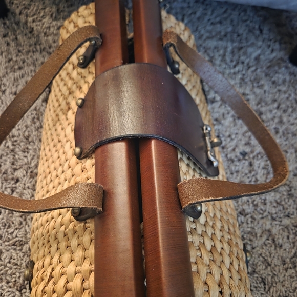 Vintage John Romain Straw Purse Bag Woven Double Leather Straps Turnlock EUC - Picture 9 of 16